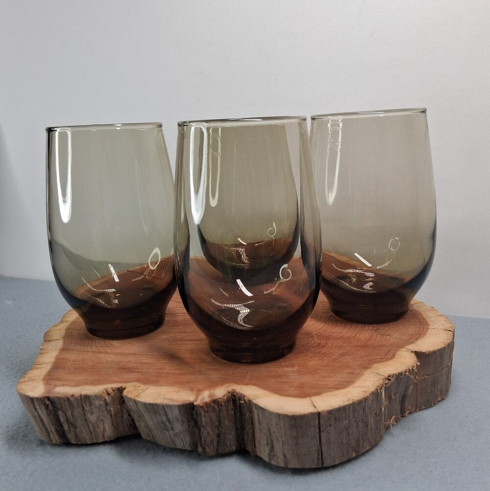 Libbey Tempo Smokey Brown 5 1/4" Tumblers Glasses Set of 4 Roly-Poly Weighted